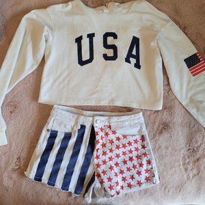 Cute Red White Blue Fourth of July Gazoz Denim sz 5shorts USA crop Hoodie